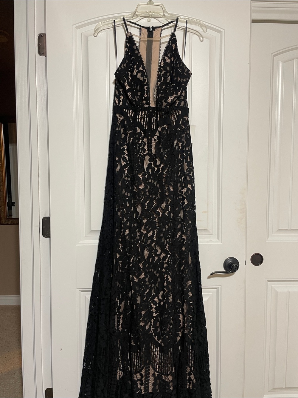 Lulu's Black Lace Maxi Dress with Nude Lining